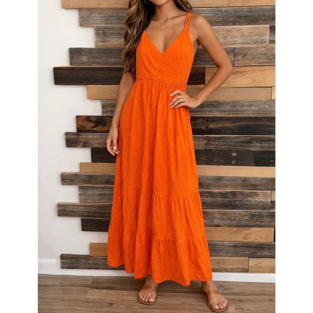Anthropologie Destination 365 summer orange maxi dress sz S